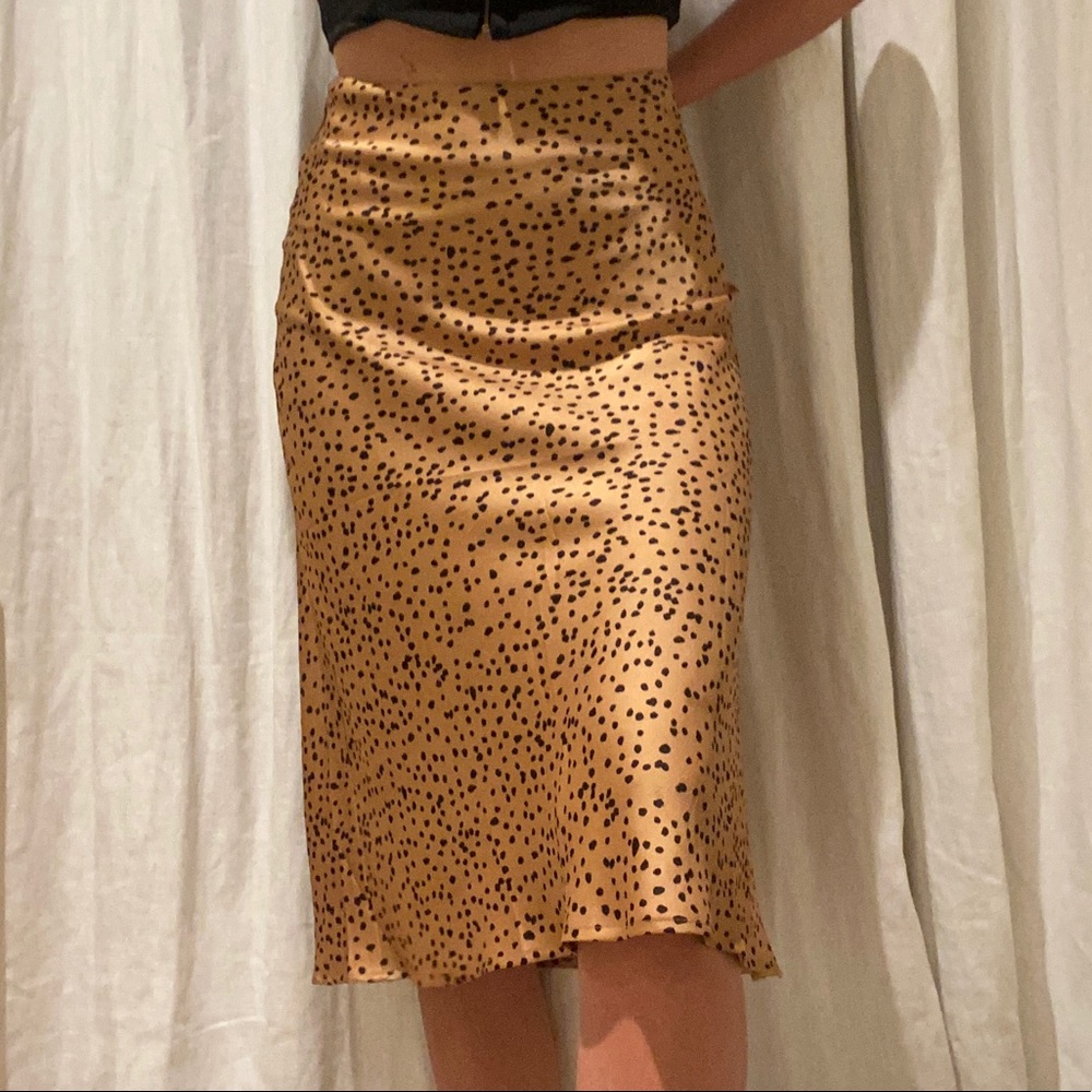 Spotted Satin Midi Skirt